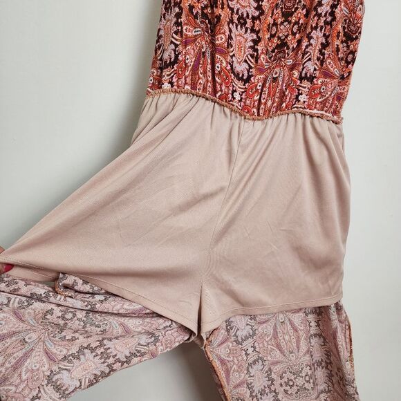 Purple Snow Wide Leg Jumpsuit Bohemian Ethnic Print Palazzo Spaghetti Straps M - Picture 6 of 15